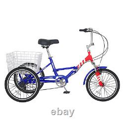 Adult Folding Tricycle 3Wheel 7 Speed Bicycle Portable Foldable Trike 20 Wheels