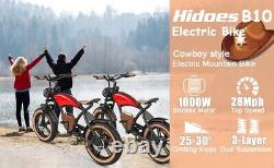 Fat Tire Electric Bike 1000W Cowboy Style Retro Snow E Bike with Leather Bags
