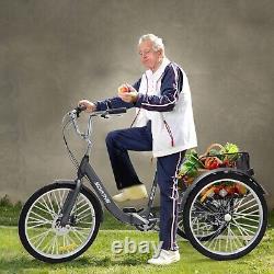 Foldable Tricycle 24'' Wheels Adult 7-Speed 3 Wheel, Carrying Basket US Shipping