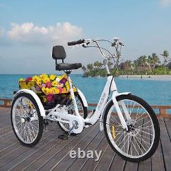 Ridgeyard 3-Wheel 24 Tricycle Trike Bike Bicycle Cruise 7-Speed With Basket