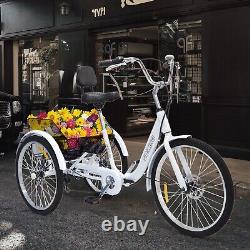 Ridgeyard 3-Wheel 24 Tricycle Trike Bike Bicycle Cruise 7-Speed With Basket