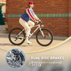 Road Bike for Men Vintage Hybrid Bike Urban City Bike with Dual Disc Brake Cream