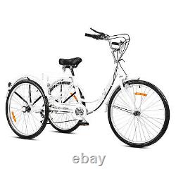 Viribus 24/26 7-Speed Adult Trike Tricycle 3-Wheel Bike withBasket for Shopping