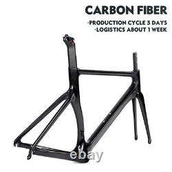 Cadre de vélo de route en fibre de carbone Cadre de vélo de course sur route Cadre plat Noir brillant 54cm