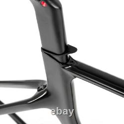 Cadre de vélo de route en fibre de carbone Cadre de vélo de course sur route Cadre plat Noir brillant 54cm