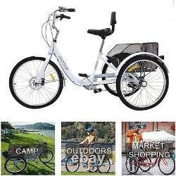 Ridgeyard 3-Roues 24 Tricycle Trike Vélo Croisière 7 Vitesses Avec Panier