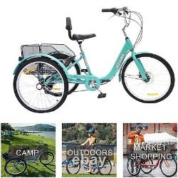 Tricycle pour adultes 26/24 à 7 vitesses avec panier 3 roues - Vélo de croisière robuste 330lbs