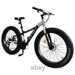 Vélo à pneus surdimensionnés pour montagne/neige/routes, roues de 26 pouces, 21 vitesses, cadre en acier