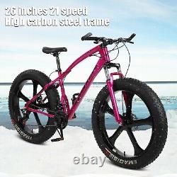 Vélo de montagne à pneus gras de 26 pouces, vélo de 21 vitesses, cadre en acier à haute résistance, tout-terrain