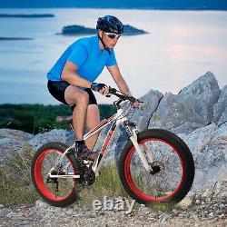 Vélo de montagne pour hommes avec pneus larges de 26 pouces, 21 vitesses, cadre en acier haute résistance MTB